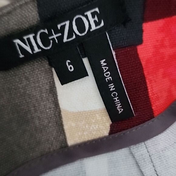 NIC & ZOE Size 6 Abstract Plum Olive Wood & Coral Cotton Skirt - Picture 5 of 7